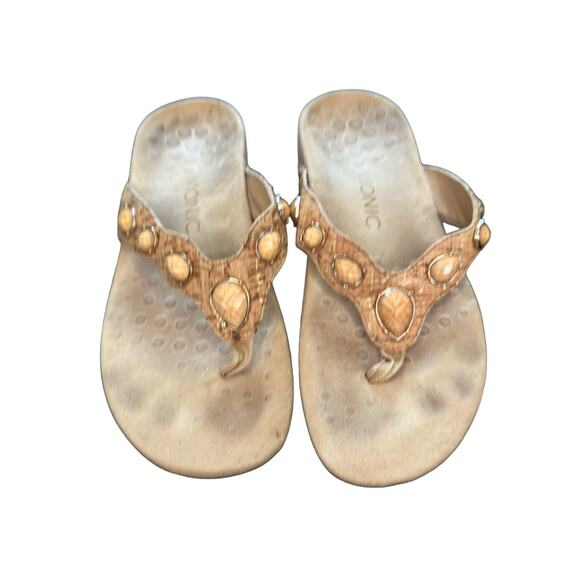 Vionic Brown Gold Cork Eve II Comfort Support Orthaheel Thong Sandals Size 7 - Picture 3 of 6